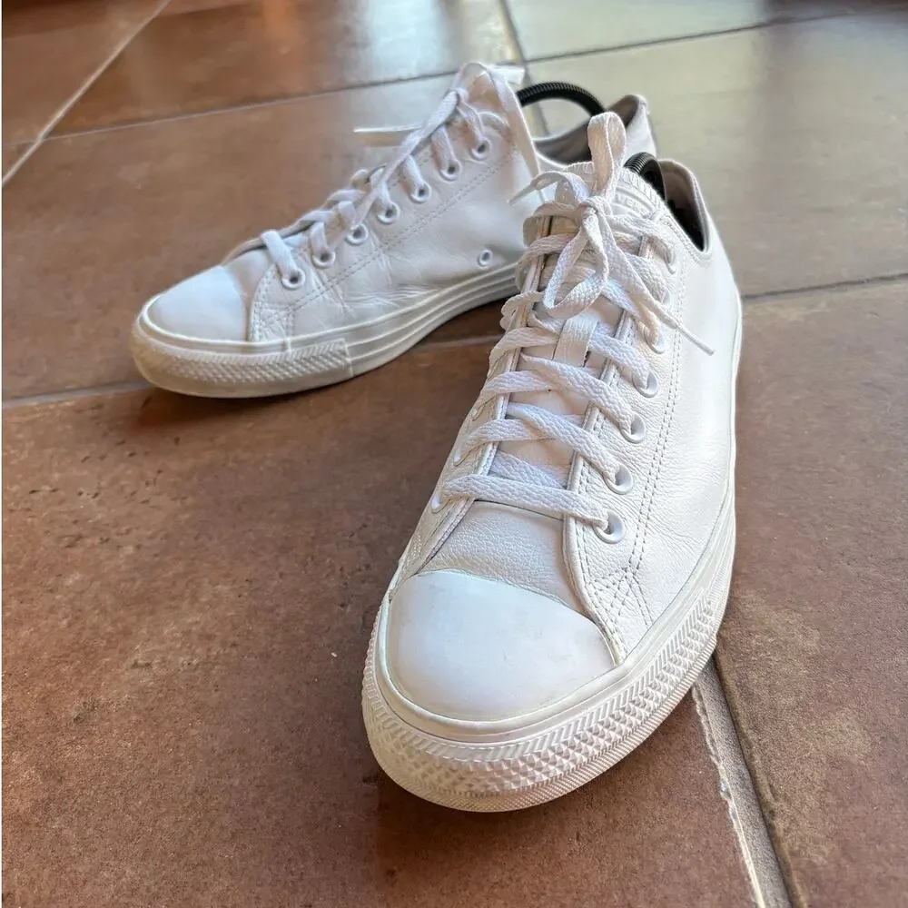 Converse White Leather All Stars Low Ox Unisex size 10M 12W Clean Classic